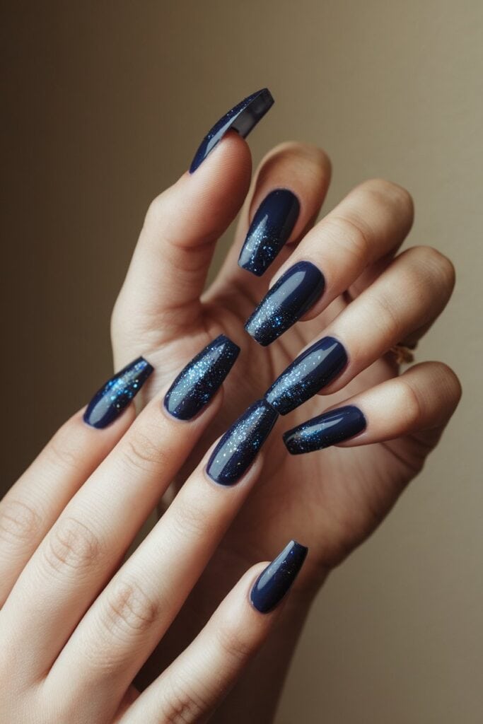 Subtle blue glitter graceful winter nails